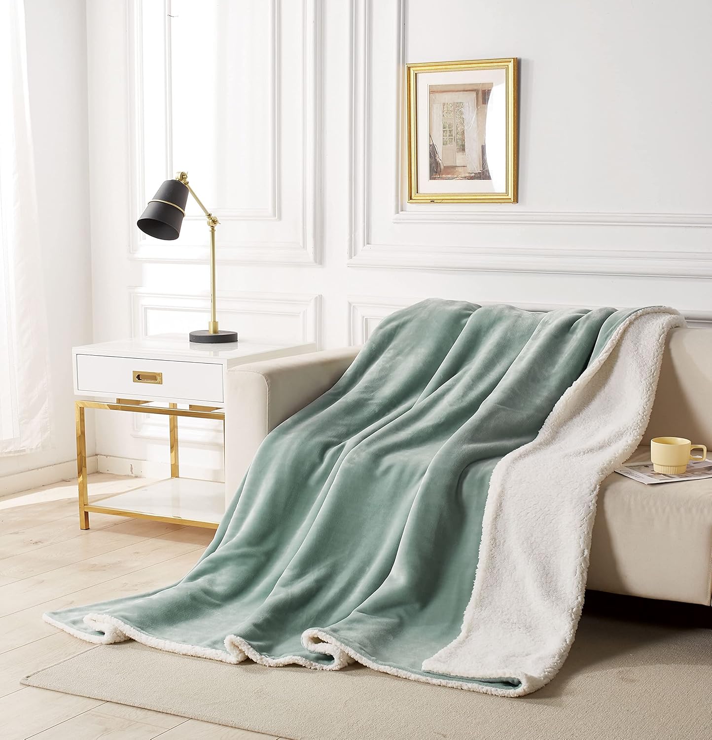 2-in-1 Teddy Sherpa Quilt Cover Set (Double Size - Sage Green) 3