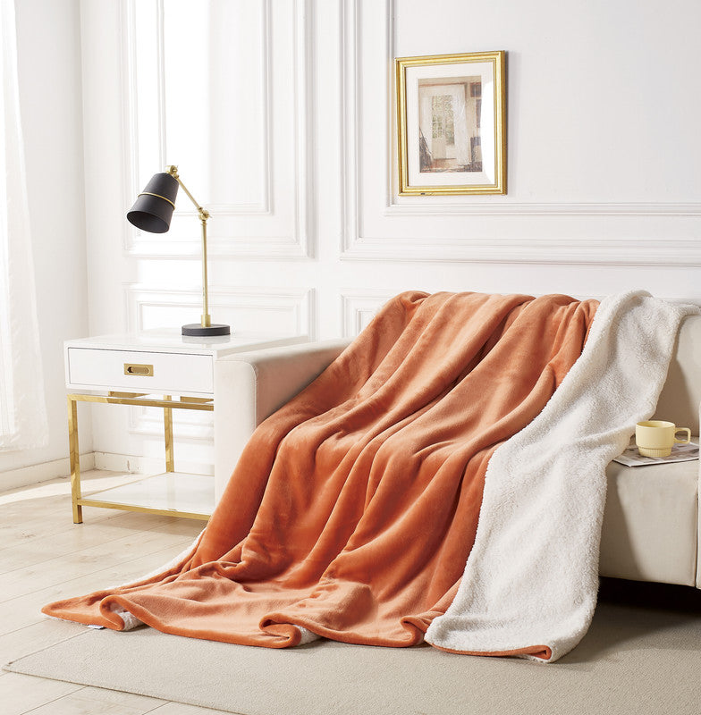 2-in-1 Teddy Sherpa Quilt Cover Set (Double Size - Terracotta)