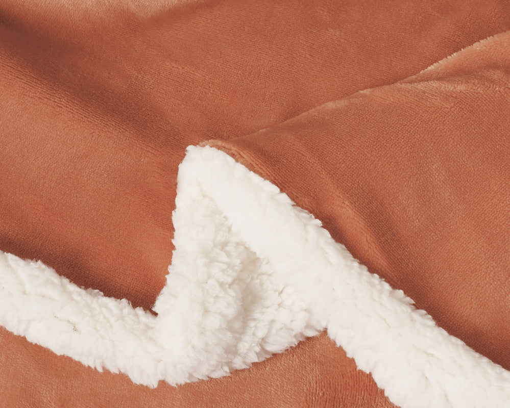 2-in-1 Teddy Sherpa Quilt Cover Set (Double Size - Terracotta) 4