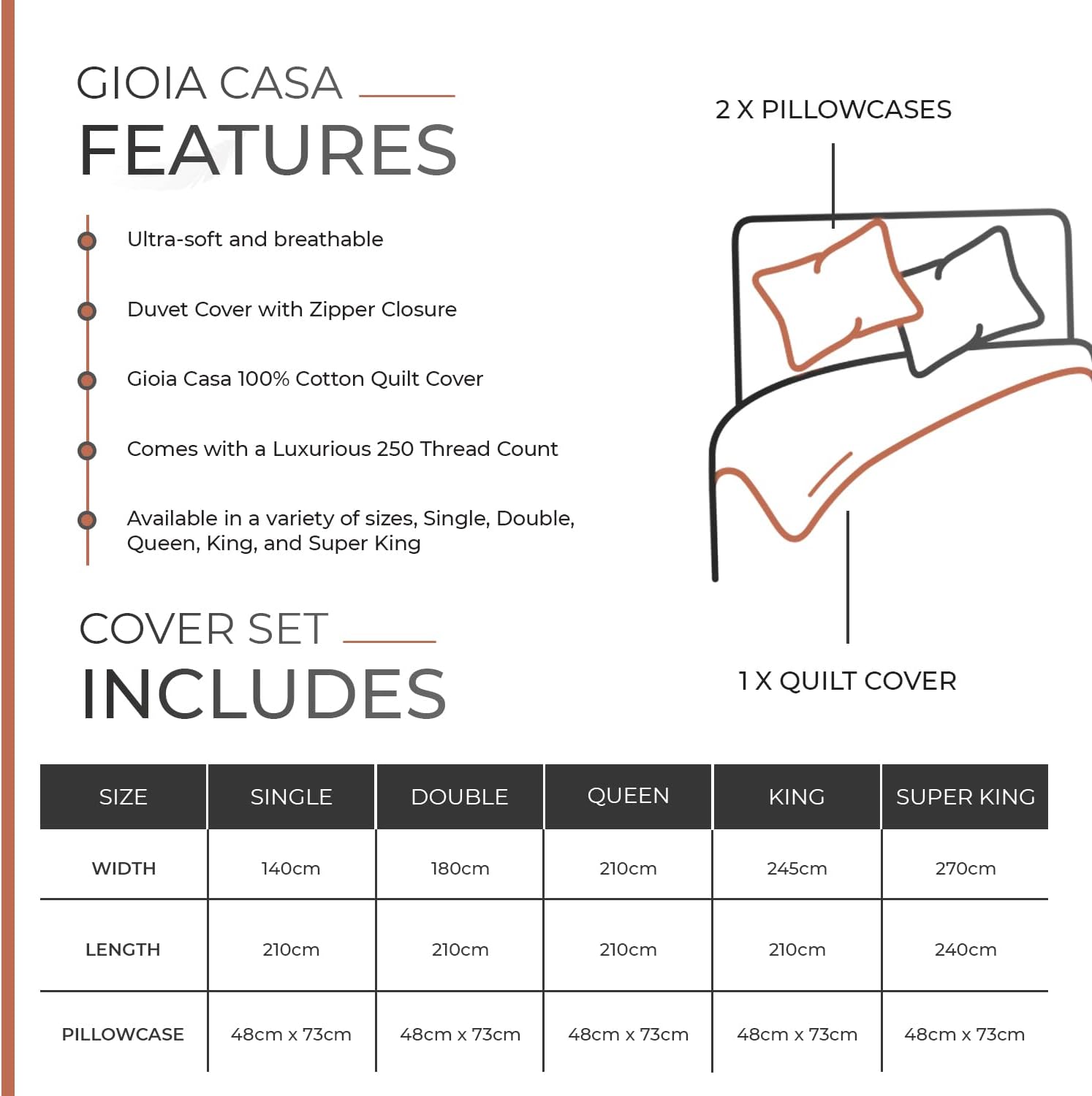 100% Cotton Vintage Washed Bed Quilt Cover Set - Brick - Double Size 6