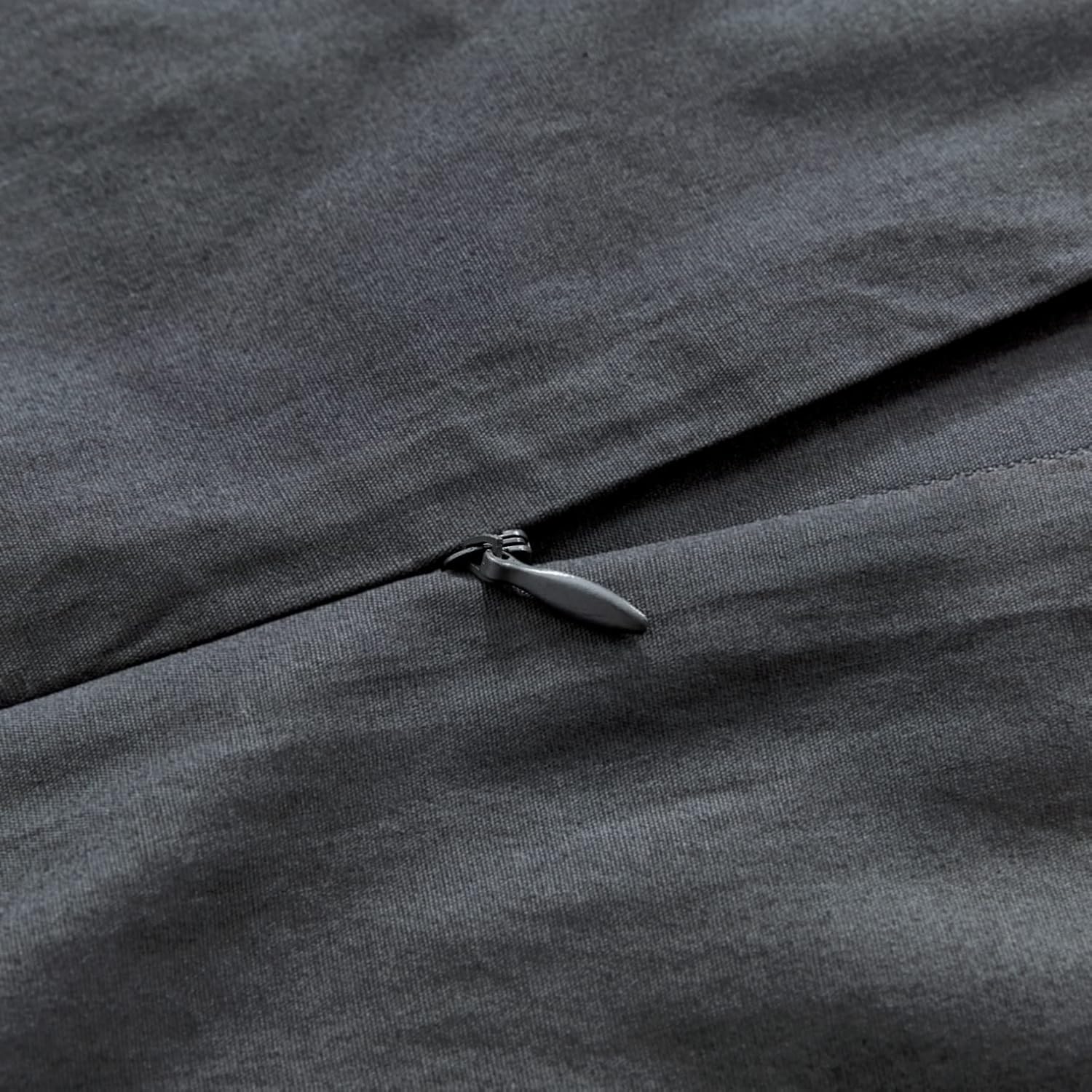 100% Cotton Vintage Washed Bed Quilt Cover Set - Charcoal - Double Size 7