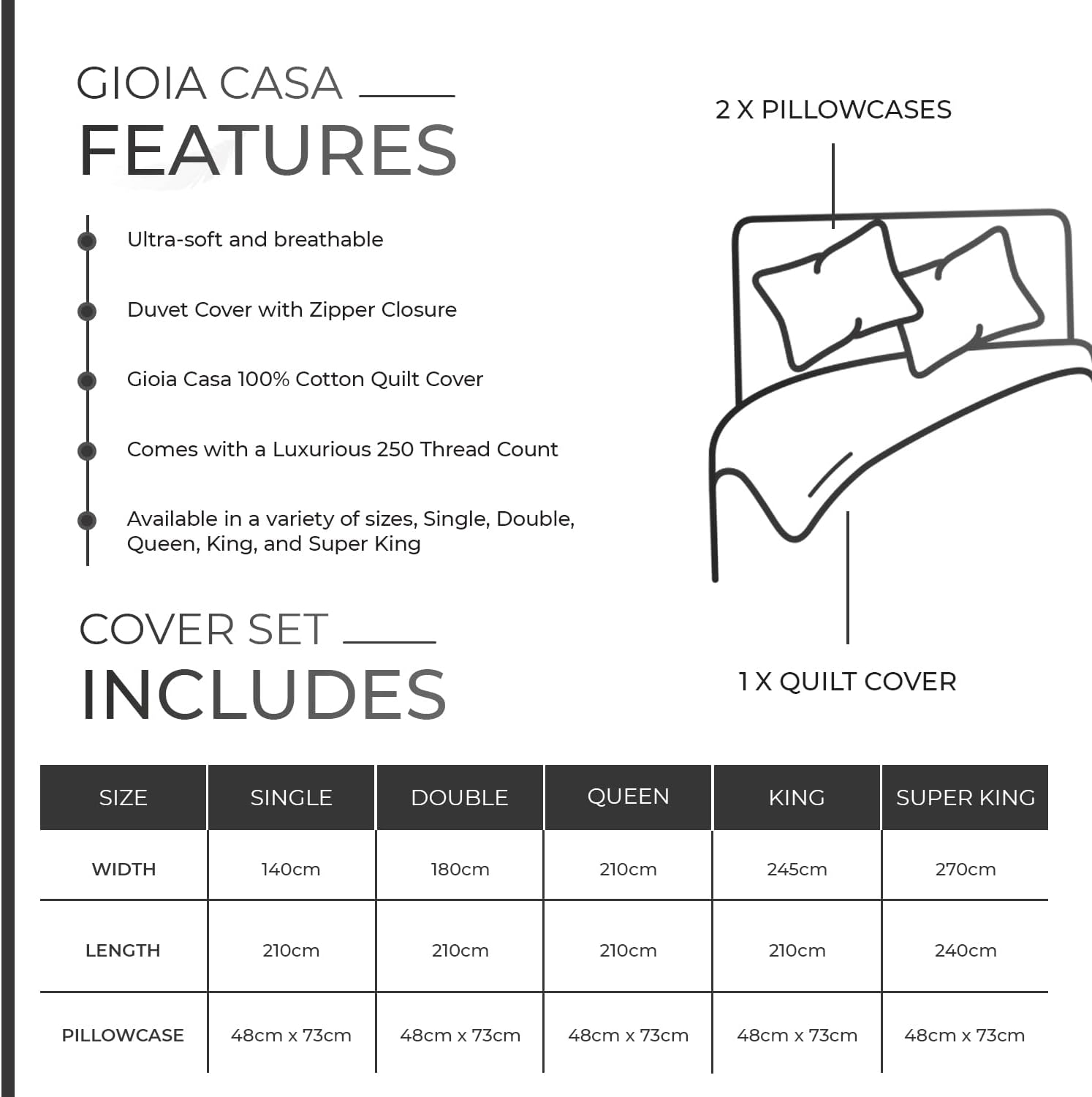 100% Cotton Vintage Washed Bed Quilt Cover Set - Charcoal - Double Size 6