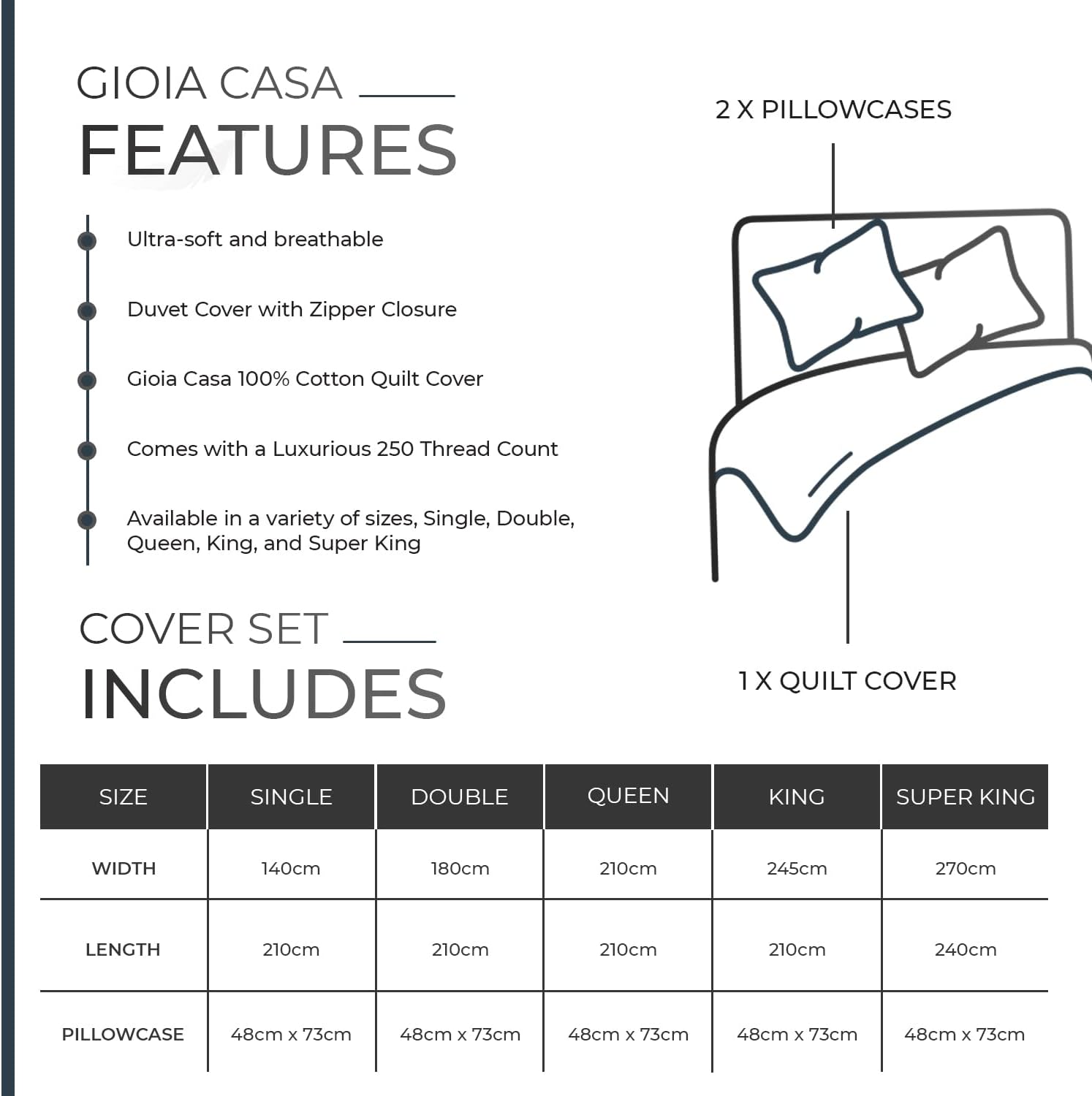 100% Cotton Vintage Washed Bed Quilt Cover Set - Dark Indigo - Double Size 6