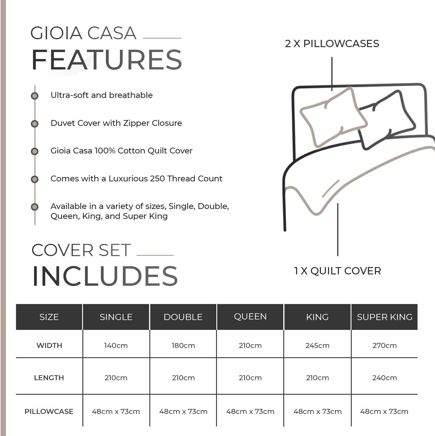 100% Cotton Vintage Washed Bed Quilt Cover Set - Natural - Double Size 6