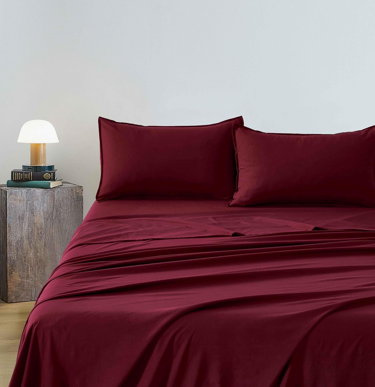 Vintage Washed Microfibre Sheet Set (Burgundy, Double)