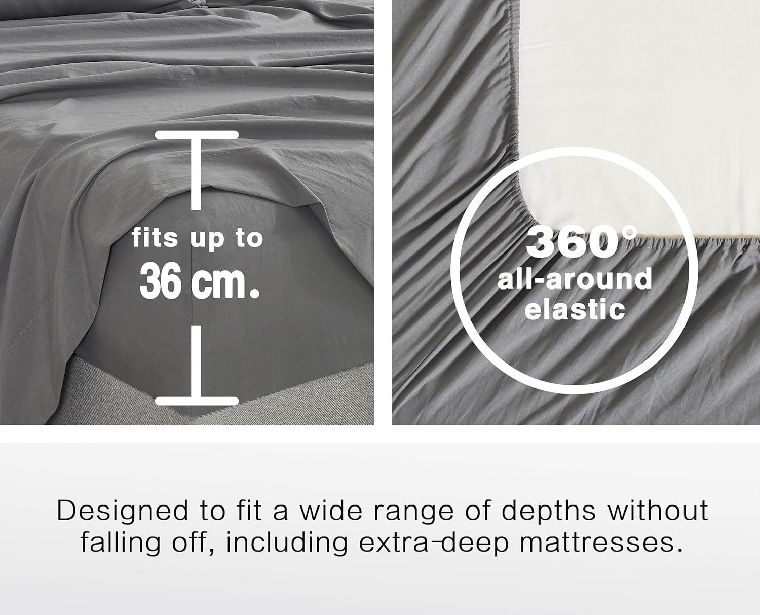 Vintage Washed Microfibre Sheet Set with 2 Pillowcases - Grey - Double 5