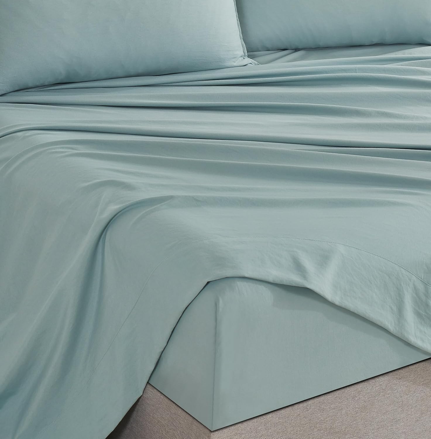 Vintage Washed Microfibre Sheet Set with 2 Pillowcases - Seafoam - Double 3