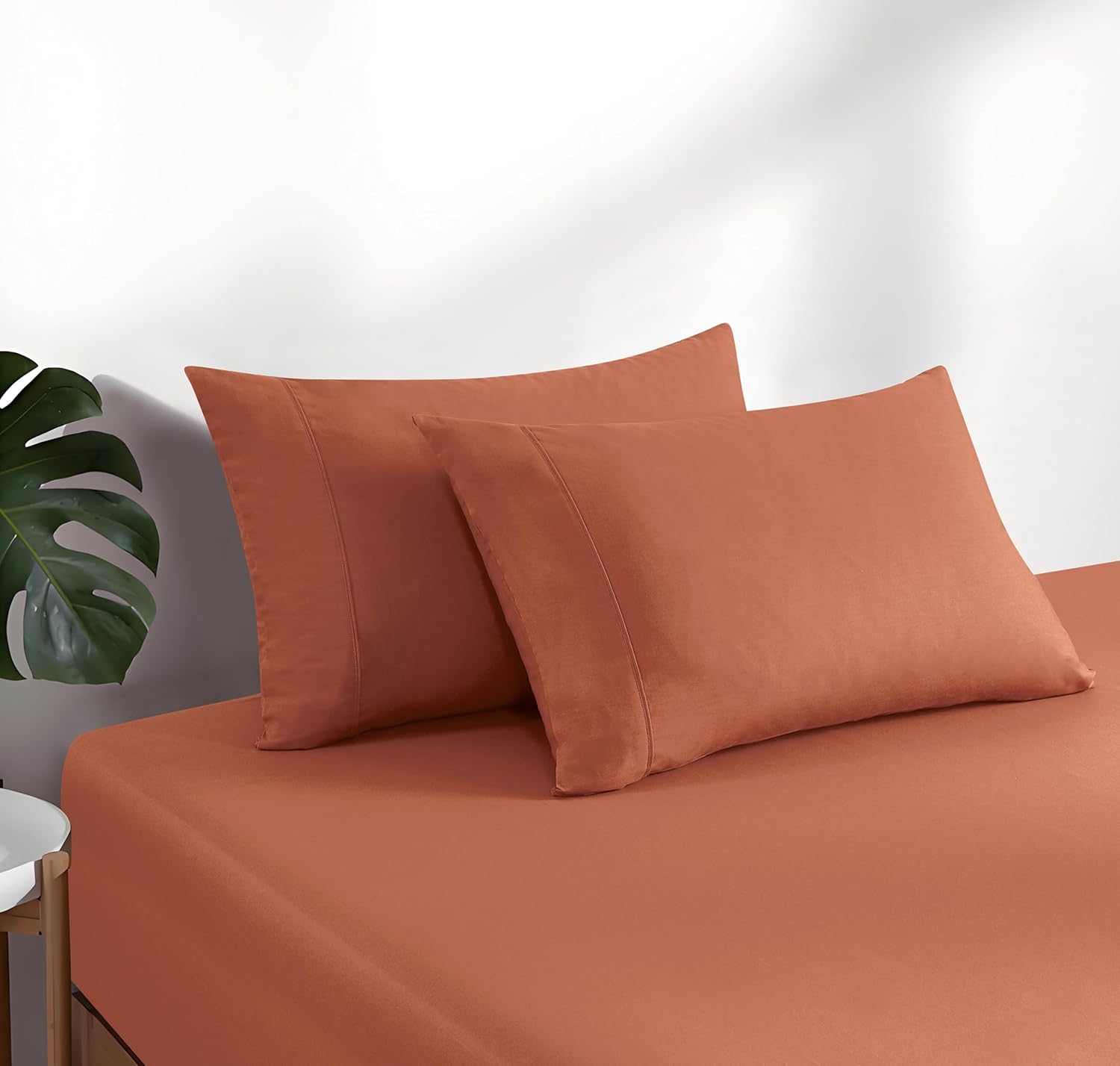 100% Vintage Washed Cotton Fitted Sheet Combo Set – 100% Natural Cotton, Ultra Soft & Breathable – Includes Fitted Sheet & Pillowcases – Machine Washable (Brick, Queen) 4