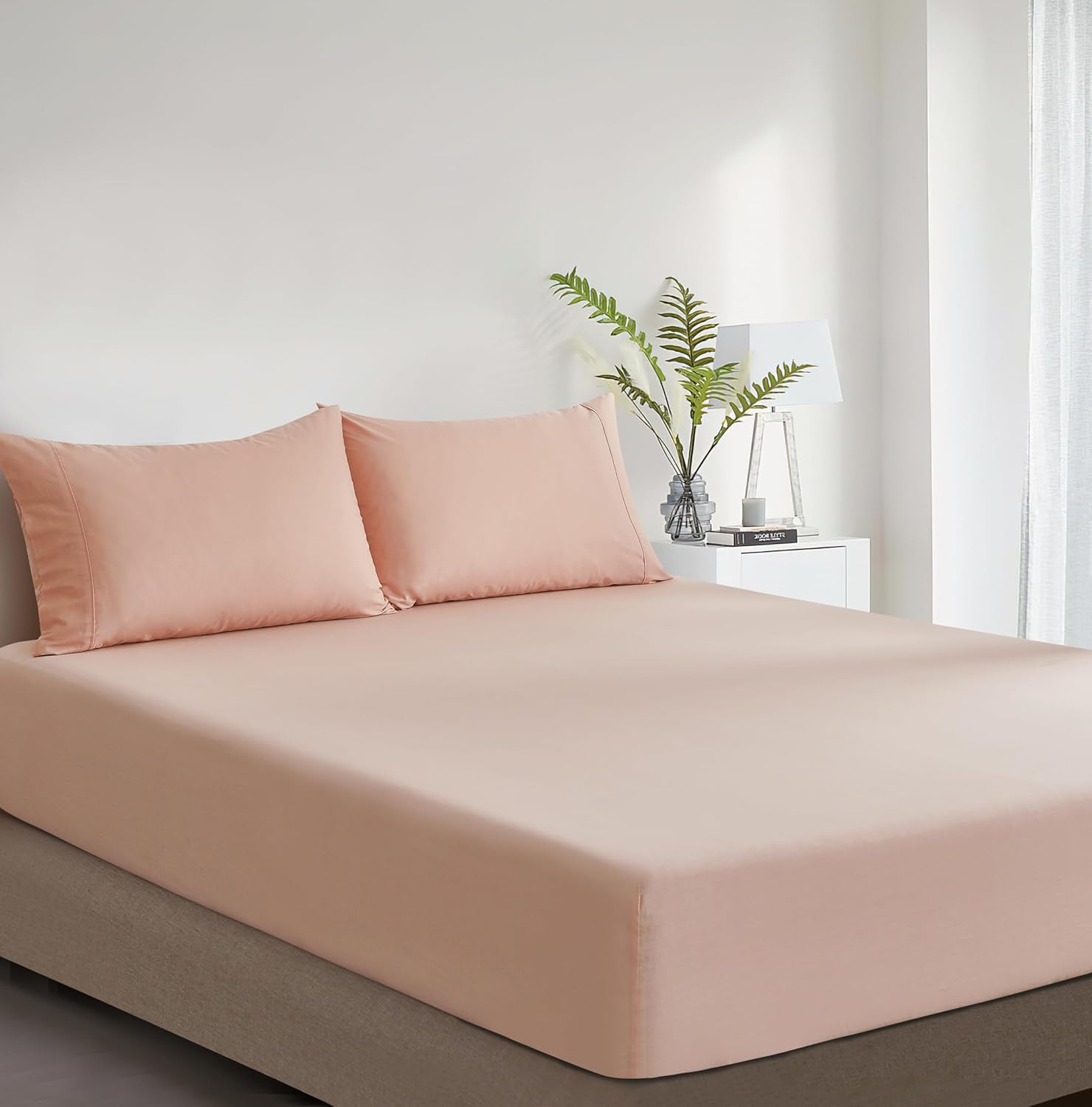 100% Vintage Washed Cotton Fitted Sheet Combo Set – 100% Natural Cotton, Ultra Soft & Breathable – Includes Fitted Sheet & Pillowcases – Machine Washable (Pink, Queen)