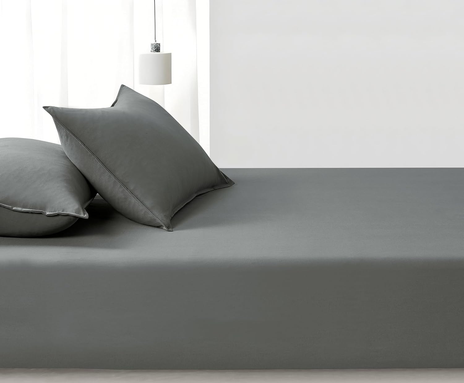 100% Vintage Washed Microfibre Fitted Sheet Set – Ultra Soft & Lightweight All-Season Fitted Sheet with 2 Pillowcases (Grey, Queen Size) 4