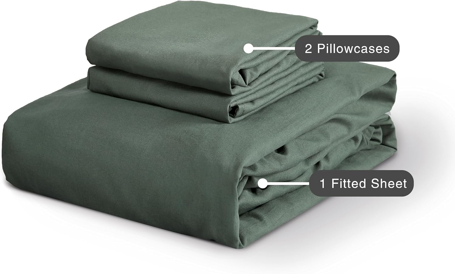 100% Vintage Washed Microfibre Fitted Sheet Set – Ultra Soft & Lightweight All-Season Fitted Sheet with 2 Pillowcases (Khaki Green, Queen Size) 7