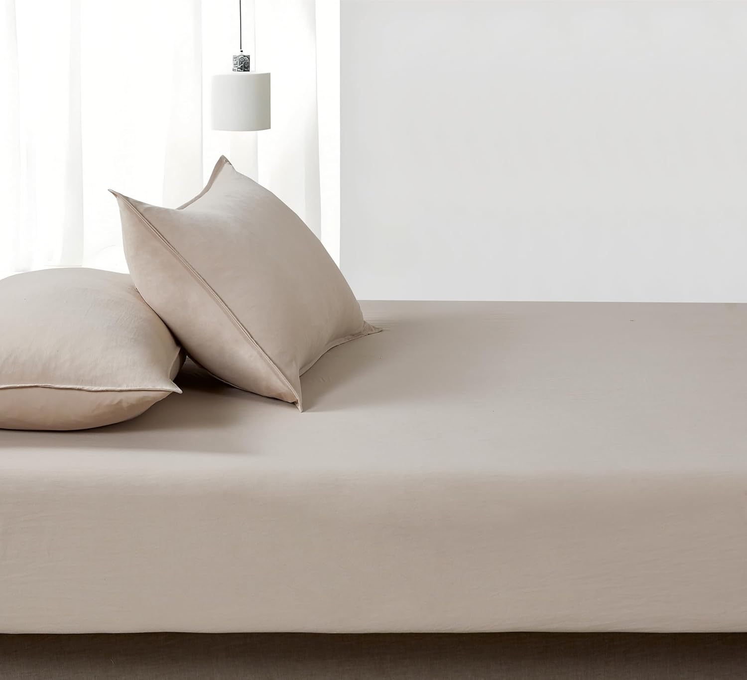 100% Vintage Washed Microfibre Fitted Sheet Set – Ultra Soft & Lightweight All-Season Fitted Sheet with 2 Pillowcases (Linen, Queen Size) 4