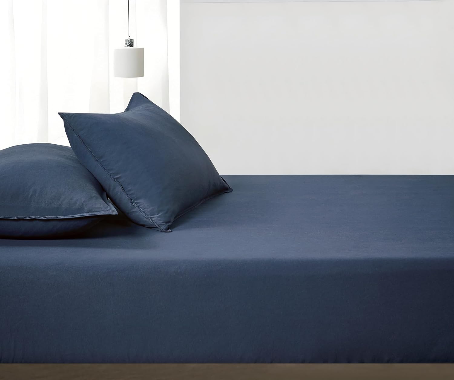 100% Vintage Washed Microfibre Fitted Sheet Set – Ultra Soft & Lightweight All-Season Fitted Sheet with 2 Pillowcases (Navy Blue, Queen Size) 4