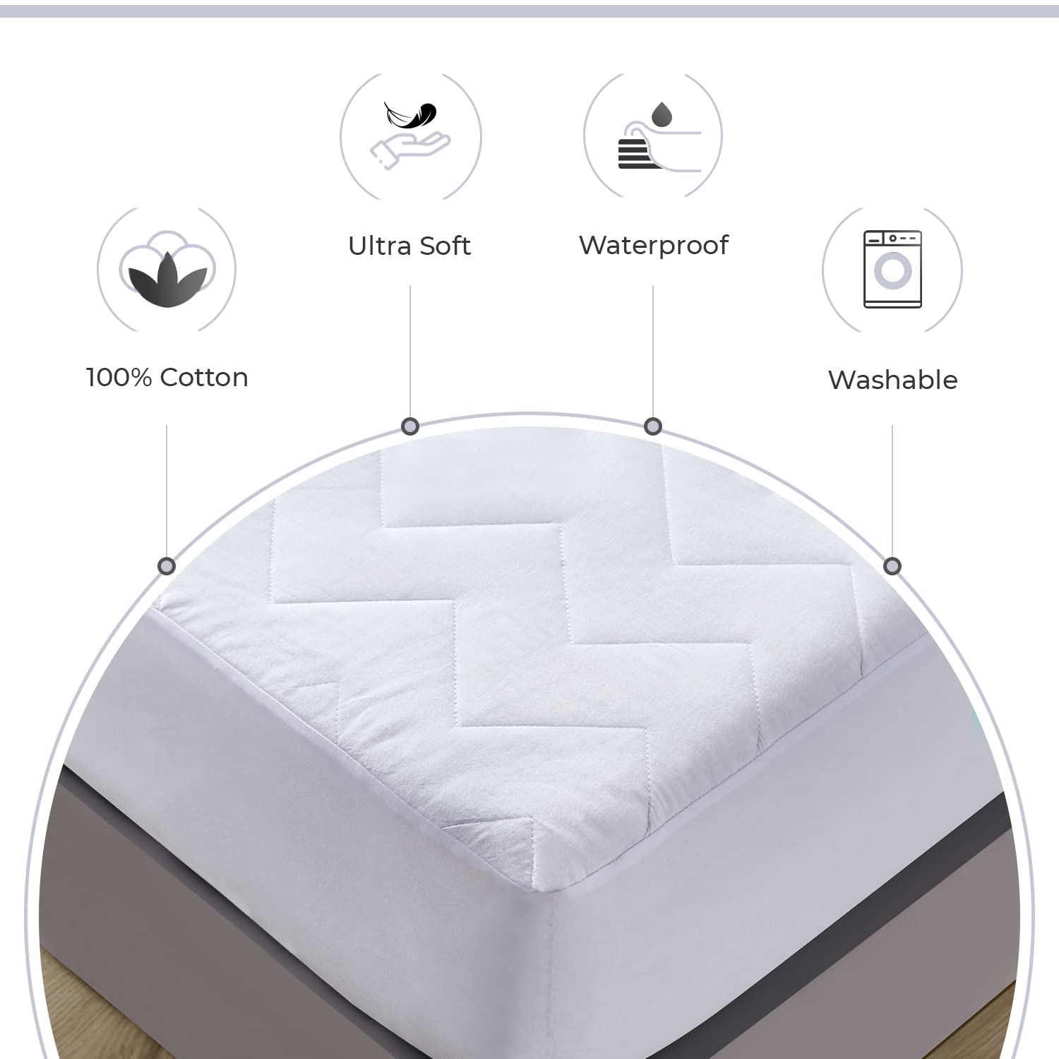 100% Ultra-Soft Cotton Quilted Anti-Microbial Mattress Cover Protector - White - Queen Size 3