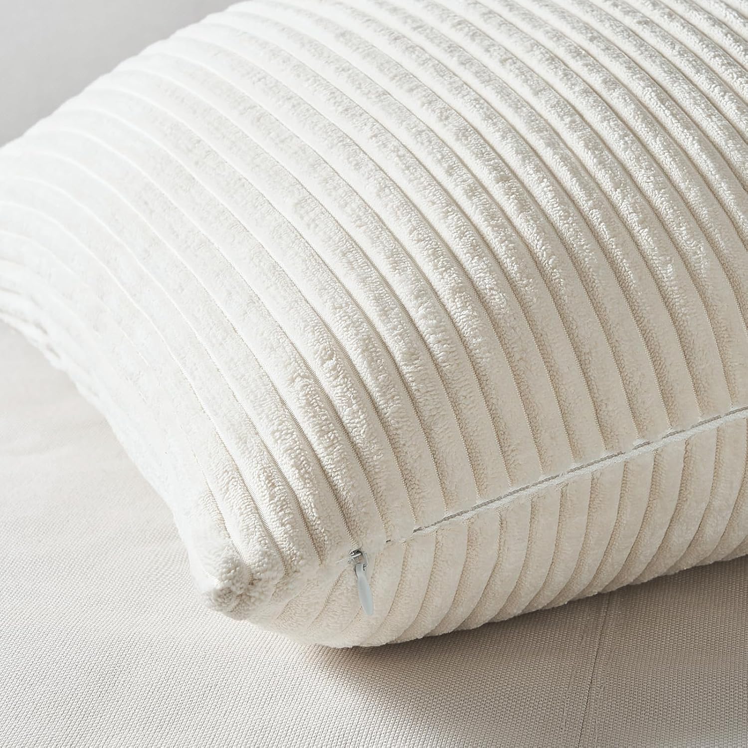 Corduroy Velvet Cushion Covers - Soft Velvet Fabric with Hidden Zipper - Stylish Mix of Beige Shades, 45cm x 45cm (Pack of 4) 4