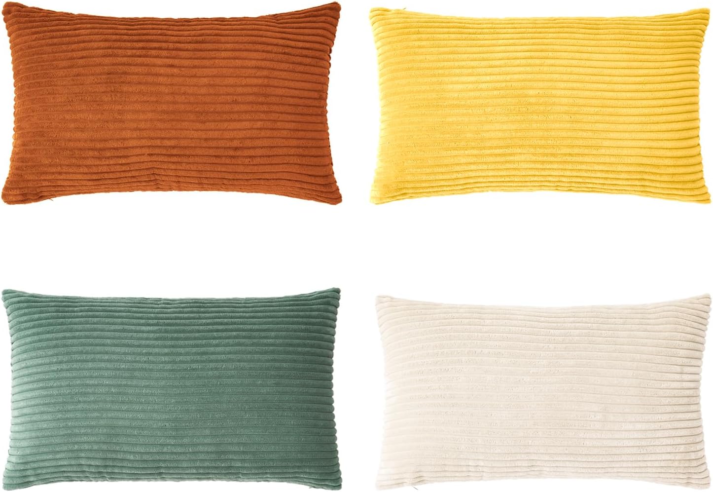 Corduroy Velvet Cushion Covers - Soft Velvet Fabric with Hidden Zipper - Rainbow, 30cm x 50cm (Pack of 4) 3