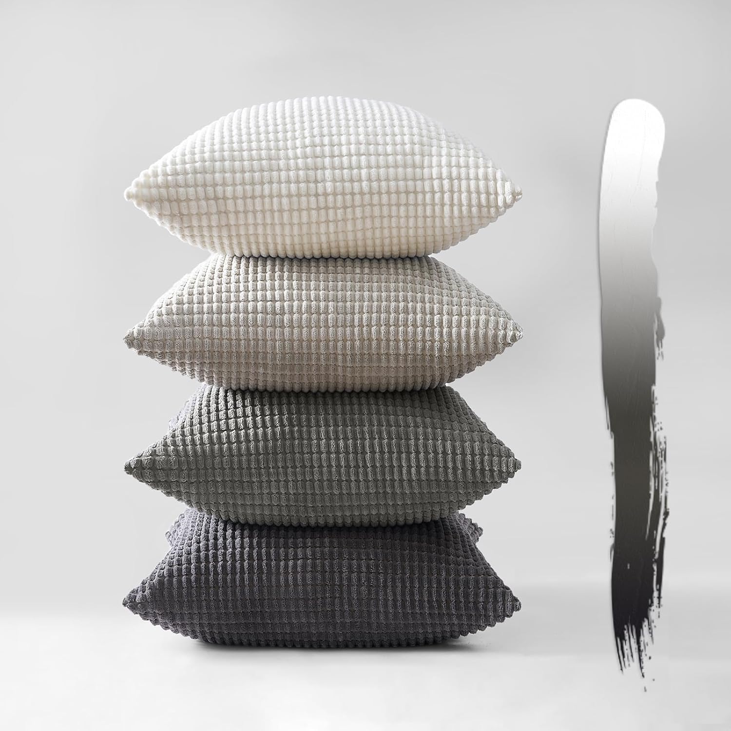 Corduroy Corn Grain Cushion Covers - Soft Velvet with Hidden Zipper - Stylish Mix of Grey Shades, 45cm x 45cm (Pack of 4) 4