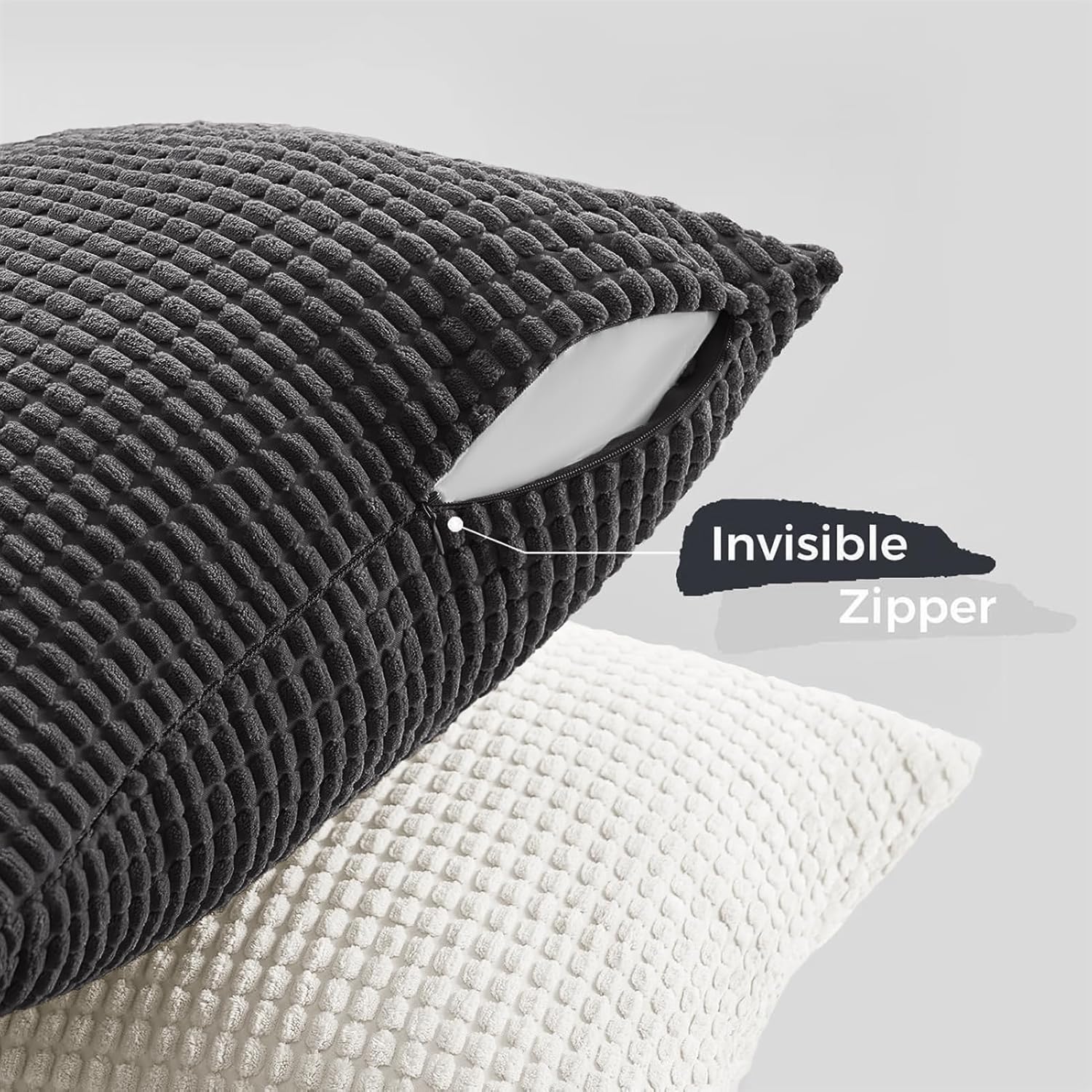 Corduroy Corn Grain Cushion Covers - Soft Velvet with Hidden Zipper - Stylish Mix of Grey Shades, 45cm x 45cm (Pack of 4) 5