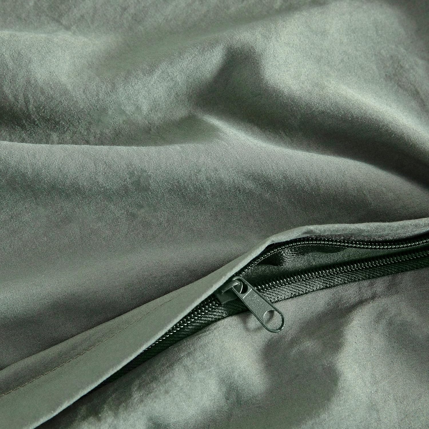 Vintage Washed Microfibre Quilt Cover Set (3Pcs) - Khaki Green - Queen Size 3