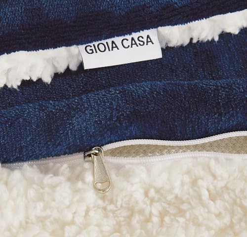 2-in-1 Teddy Sherpa Quilt Cover Set (Navy Blue, Queen) 5