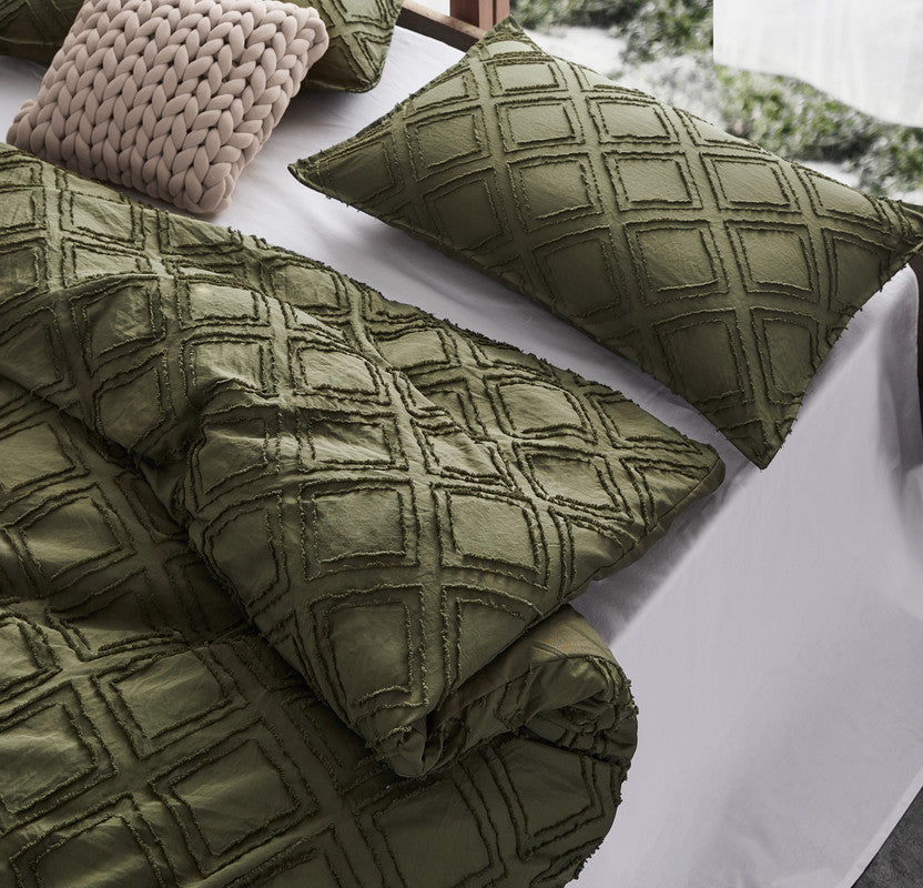 100% Premium Tufted Microfibre Quilt Cover Set - Ultra-Soft, Durable Embroidery Bedding Comforter Set - Machine Washable & Zipper Closure - Khaki Green - Queen 5