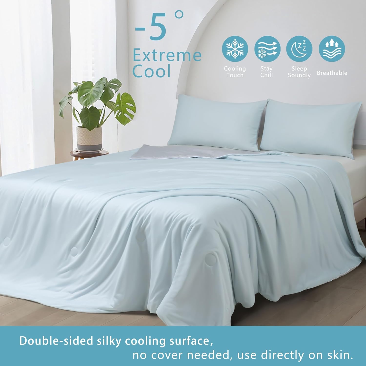 Ice Cooling Reversible Summer Comforter Blanket (Blue and Grey, Queen/King) 3