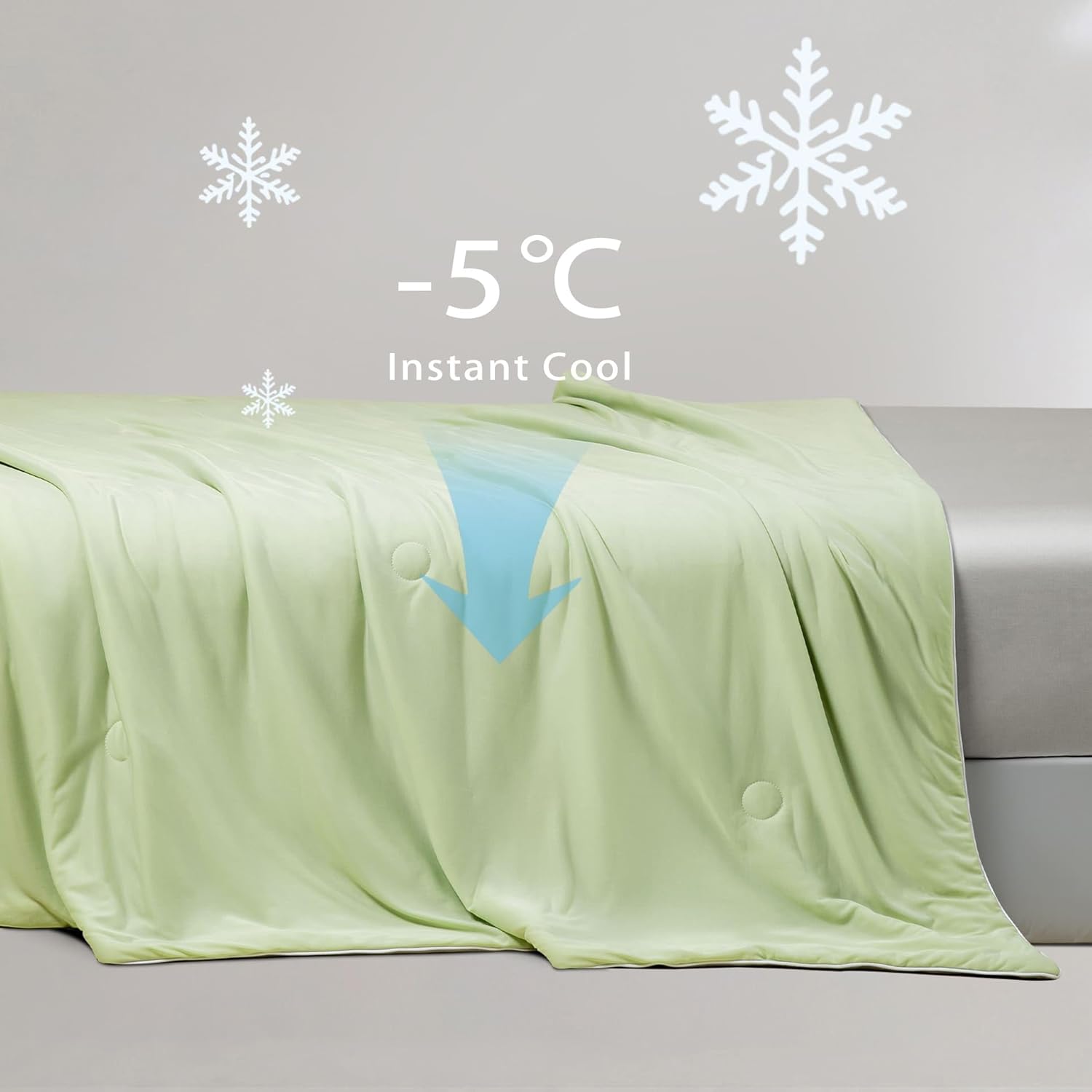 Ice Cooling Reversible Summer Comforter Blanket (Green and Grey, Queen/King) 4