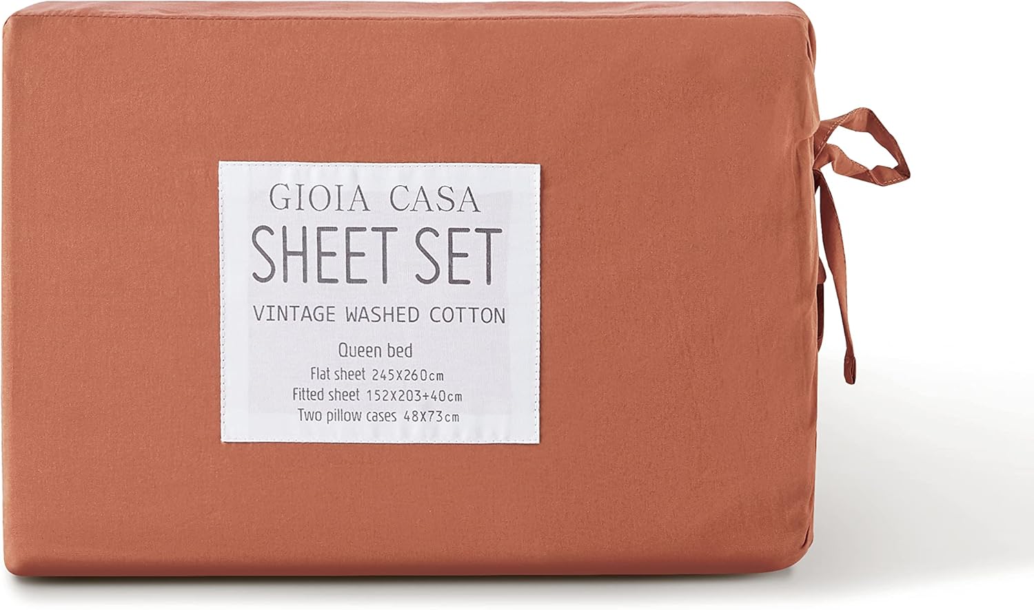Vintage Washed 100% Cotton Soft Breathable Sheet Set - Brick - Queen 5