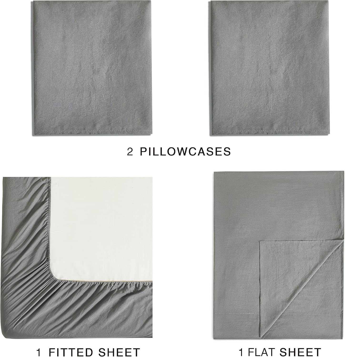 Vintage Washed Microfibre Sheet Set with 2 Pillowcases - Grey - Queen 6