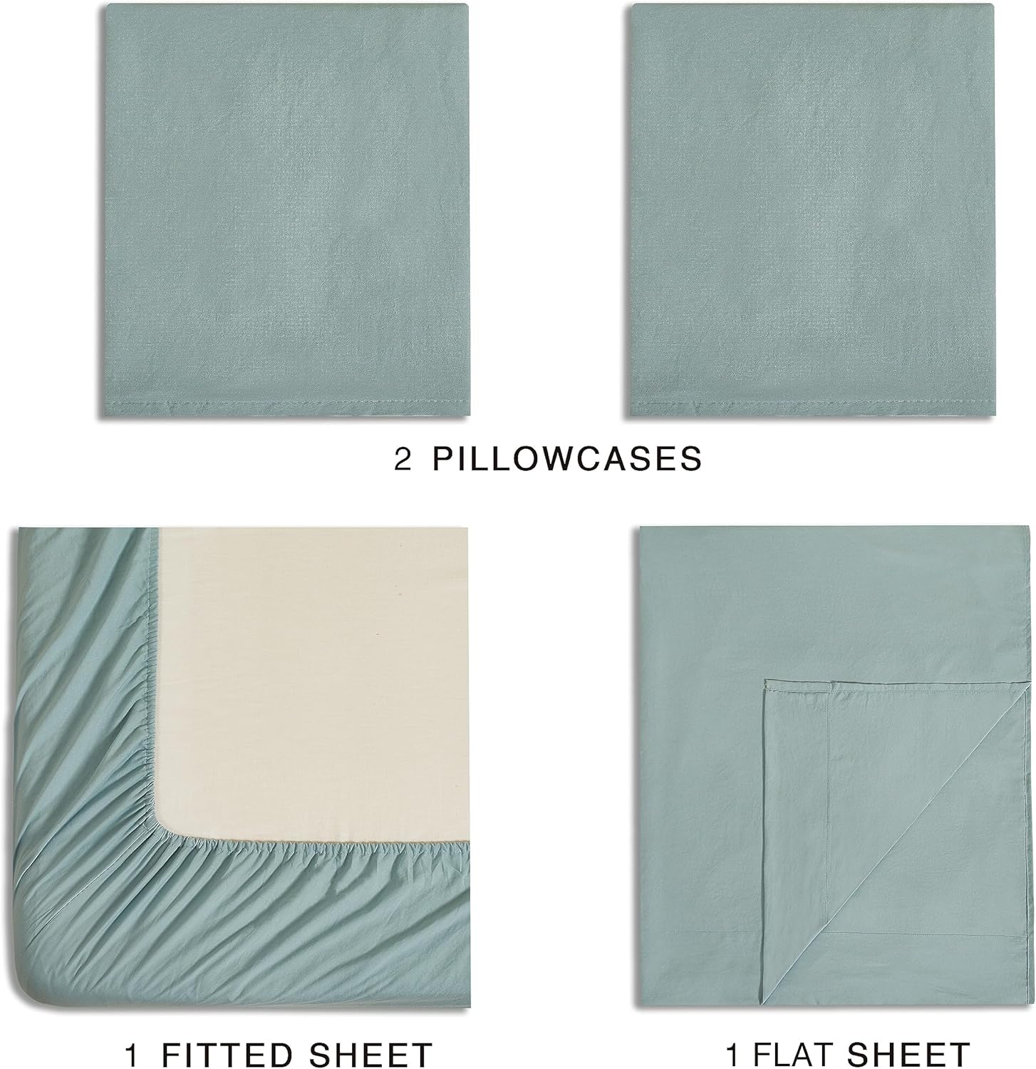 Vintage Washed Microfibre Sheet Set with 2 Pillowcases - Seafoam - Queen 6