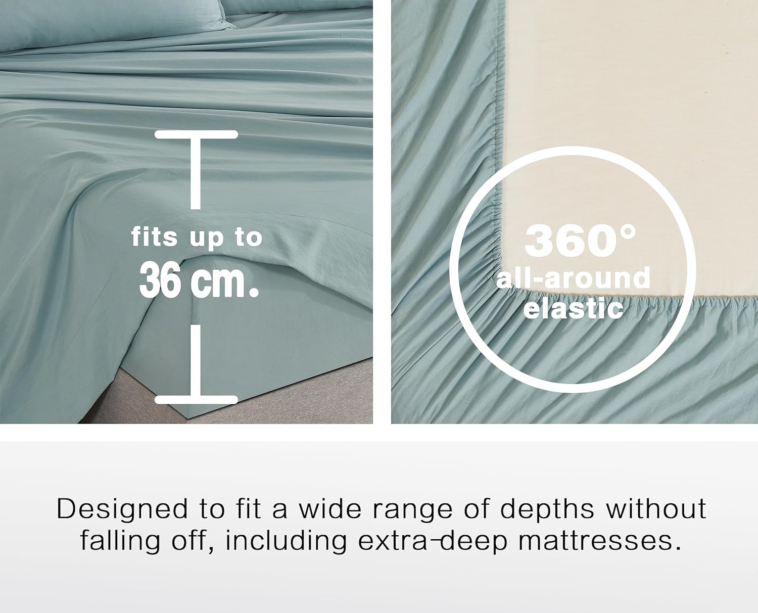 100% Vintage Washed Microfibre Fitted Sheet Set – Ultra Soft & Lightweight All-Season Fitted Sheet with 2 Pillowcases (Seafoam, King Size)
