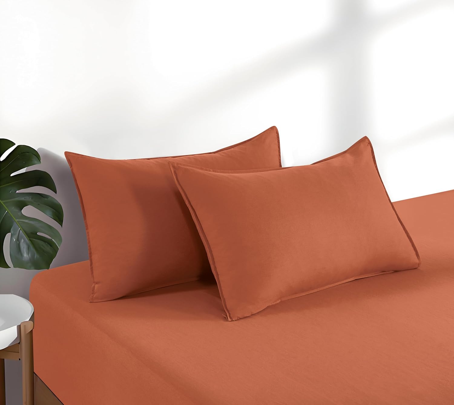 100% Vintage Washed Microfibre Fitted Sheet Set – Ultra Soft & Lightweight All-Season Fitted Sheet with 2 Pillowcases (Terracotta, King Size) 5