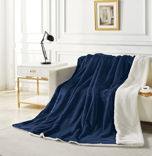 2-in-1 Teddy Sherpa Quilt Cover Set (Navy Blue, King) 9