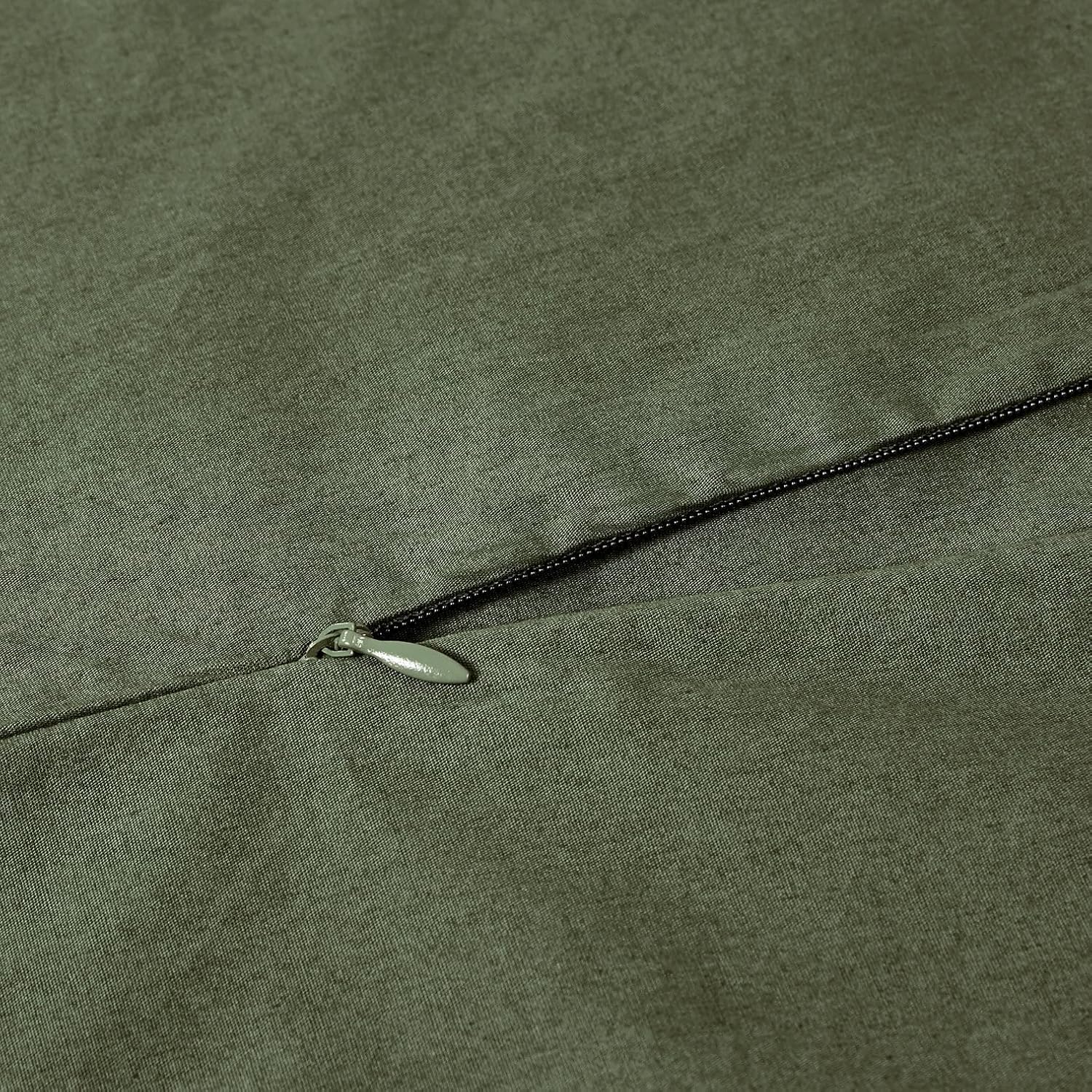 100% Cotton Vintage Washed Bed Quilt Cover Set - Khaki Green - King Size 7