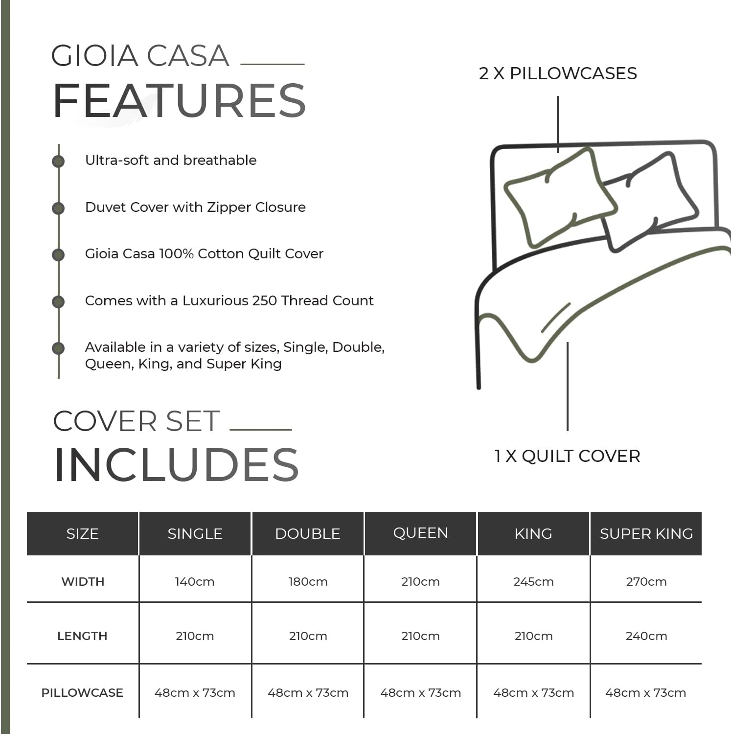 100% Cotton Vintage Washed Bed Quilt Cover Set - Khaki Green - King Size 6