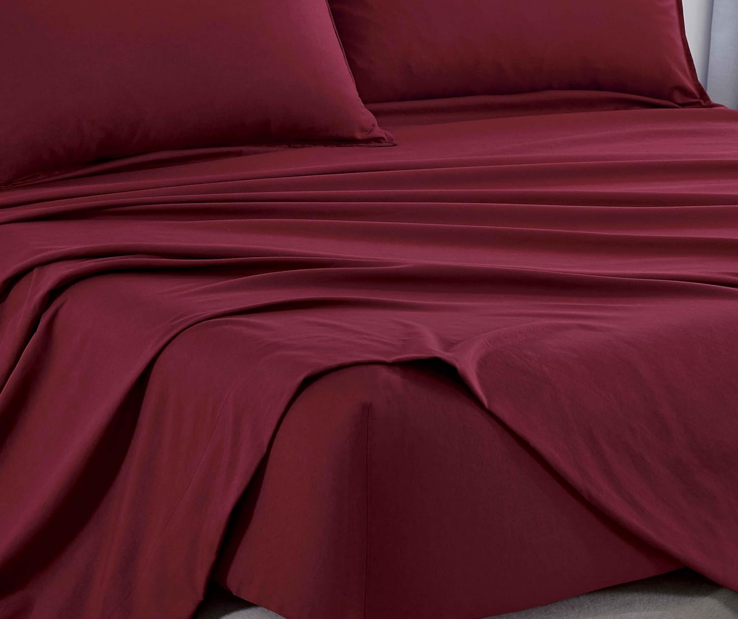 Vintage Washed Microfibre Sheet Set (Burgundy, King) 3