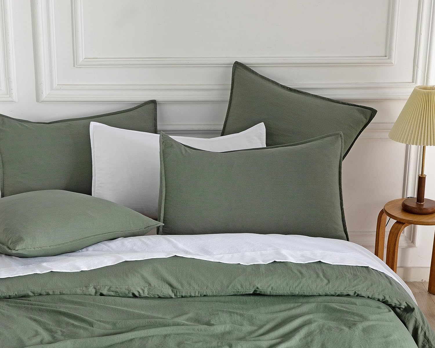 Vintage Washed Microfibre European Pillowcases - Set of 2 Luxurious European Pillow Covers - Khaki Green 3