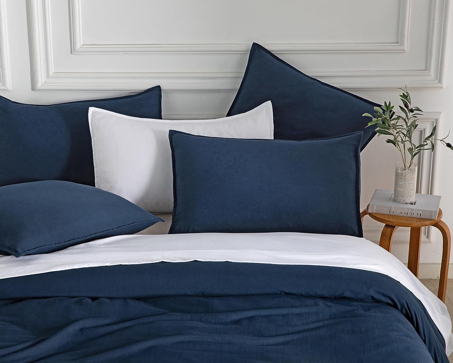 Vintage Washed Microfibre European Pillowcases - Set of 2 Luxurious European Pillow Covers - Navy 3