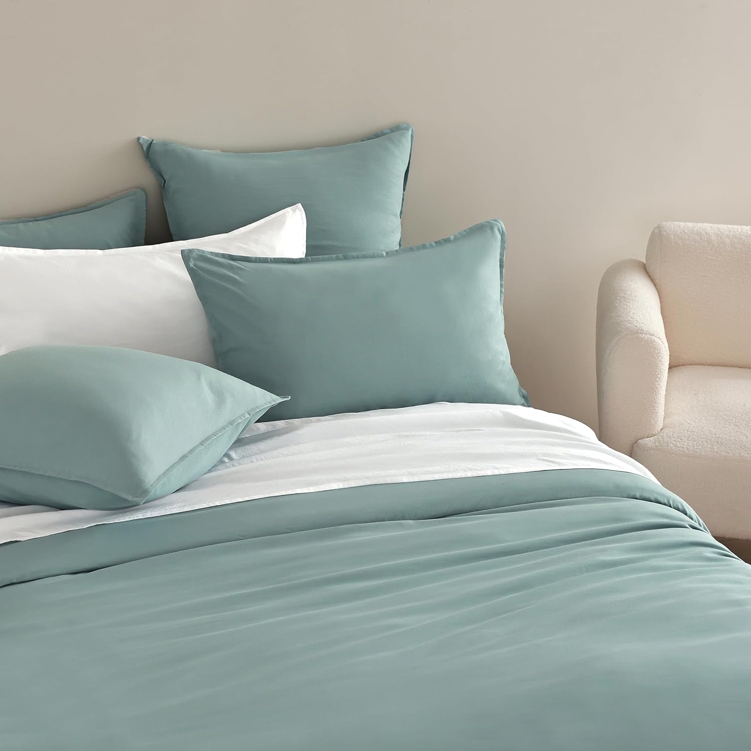 Vintage Washed Microfibre European Pillowcases - Set of 2 Luxurious European Pillow Covers - Seafoam 3