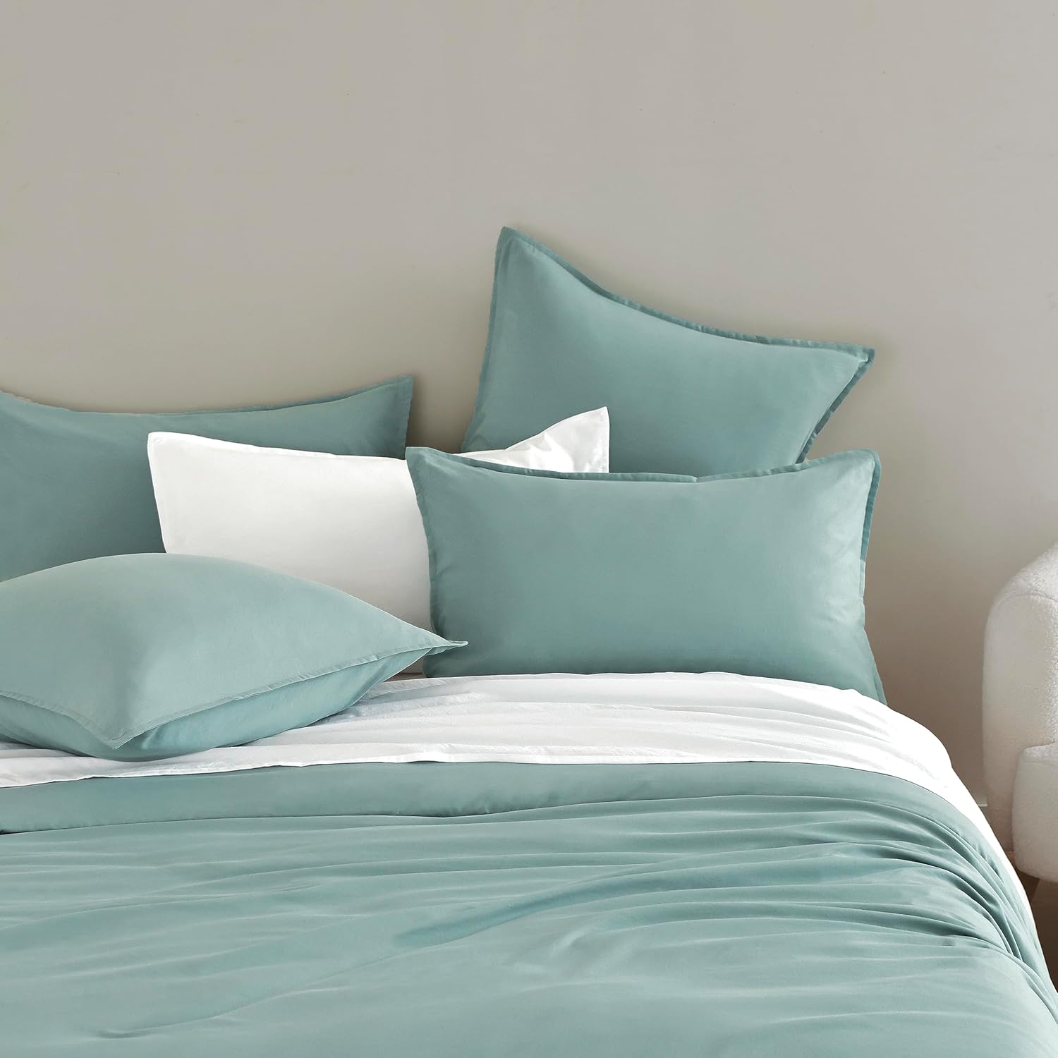 Vintage Washed Microfibre European Pillowcases - Set of 2 Luxurious European Pillow Covers - Seafoam 4