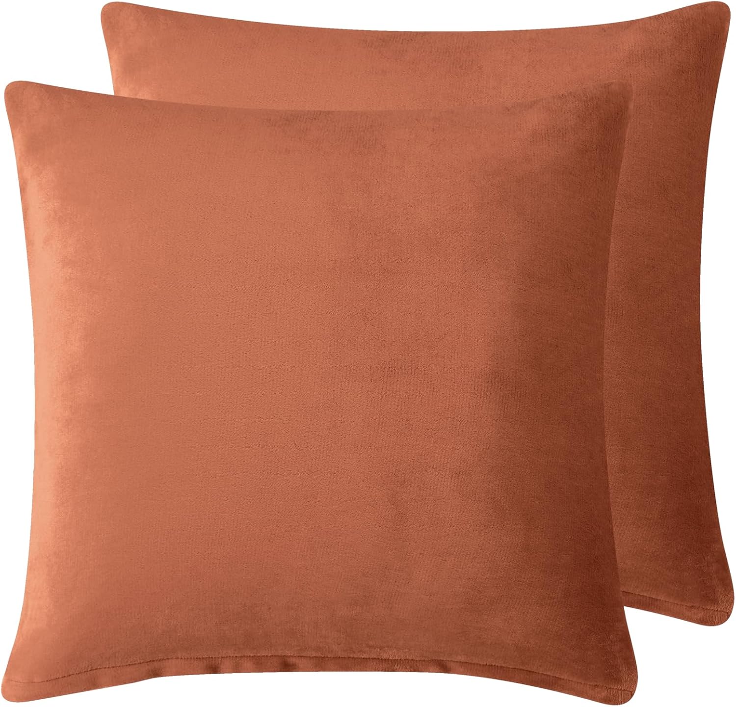 Teddy Sherpa Twin-Pack European Pillowcases - Soft Reversible Velvet & Sherpa Cushion Covers - Machine Washable with Zipper Closure -  65x65cm - Terracotta