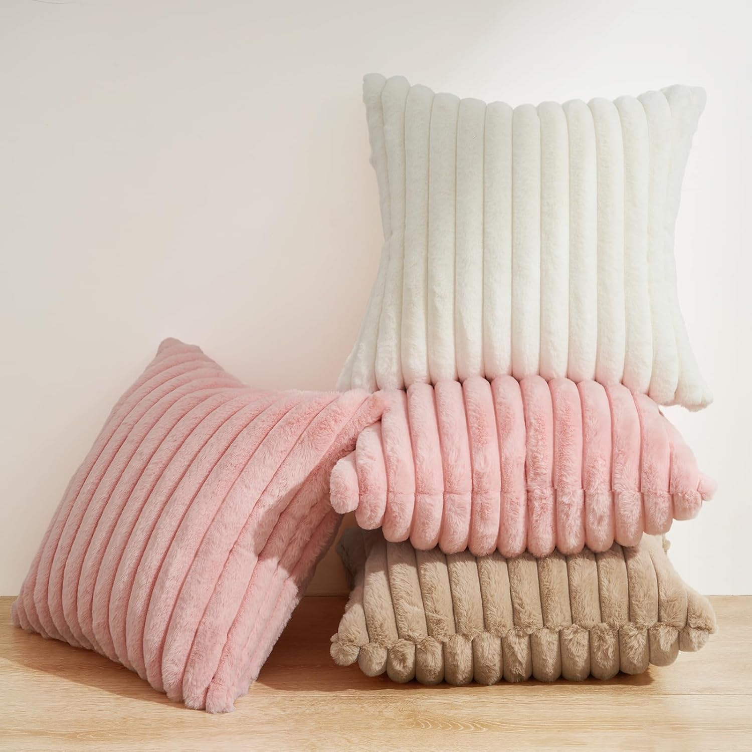 Faux Fur Cushion Covers - Chunky Embossed Flannel with Hidden Zipper - Pink, 45cm x 45cm (Pack of 2) 5