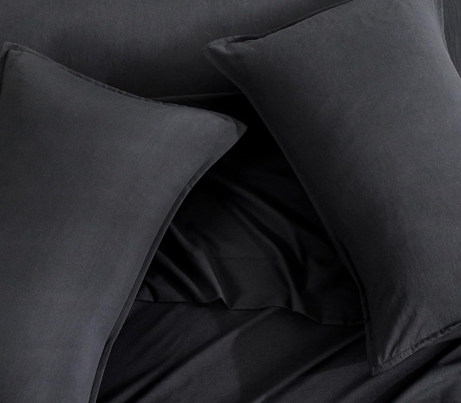 Vintage Washed Microfibre King Pillowcases - Ultra Soft & Skin-Friendly - Set of 2 - 50cm x 90cm (Black)