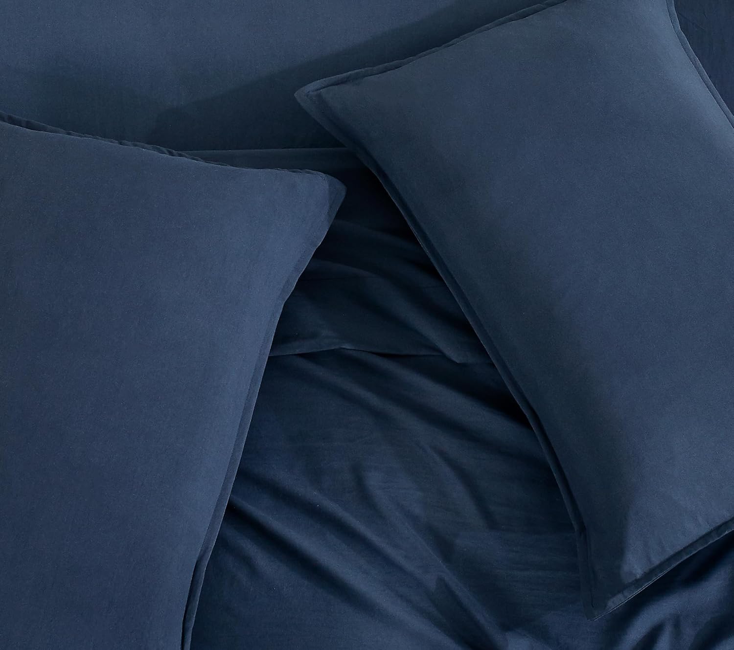 Vintage Washed Microfibre King Pillowcases - Ultra Soft & Skin-Friendly - Set of 2 - 50cm x 90cm (Navy Blue)