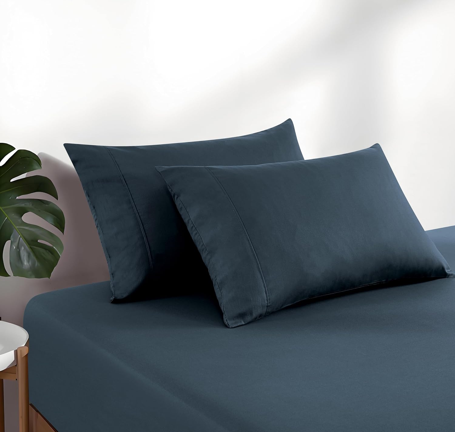 100% Vintage Washed Cotton Fitted Sheet Combo Set – 100% Natural Cotton, Ultra Soft & Breathable – Includes Fitted Sheet & Pillowcases – Machine Washable (Indigo, King Single) 3