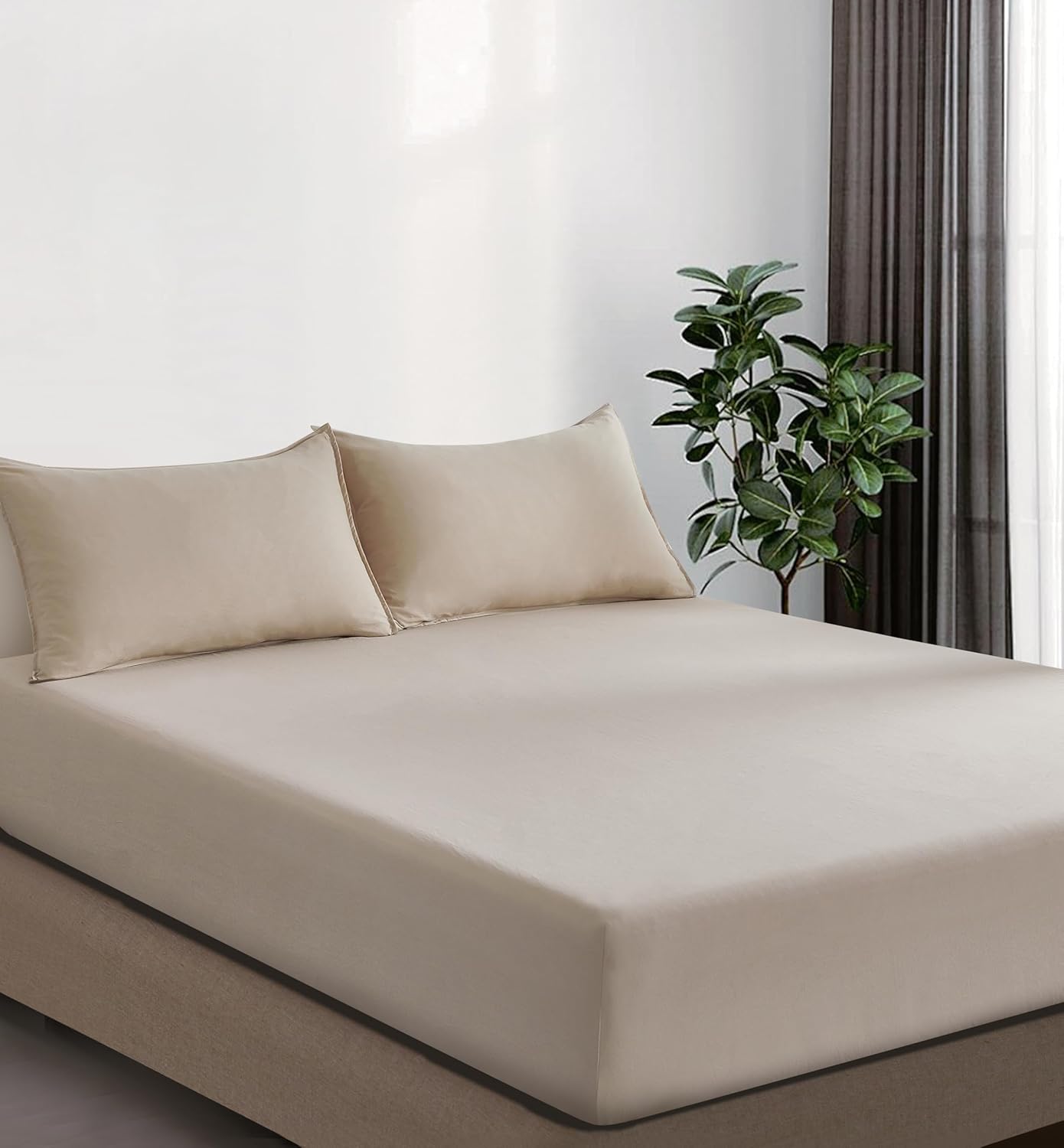 100% Vintage Washed Microfibre Fitted Sheet Set – Ultra Soft & Lightweight All-Season Fitted Sheet with 1 Pillowcase (Linen, King Single Size)