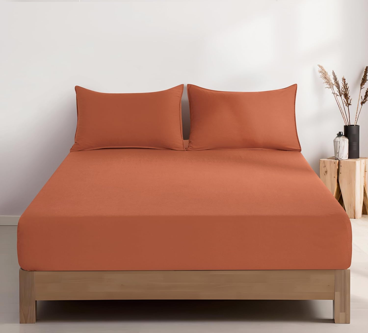 100% Vintage Washed Microfibre Fitted Sheet Set – Ultra Soft & Lightweight All-Season Fitted Sheet with 1 Pillowcase (Terracotta, King Single Size) 3