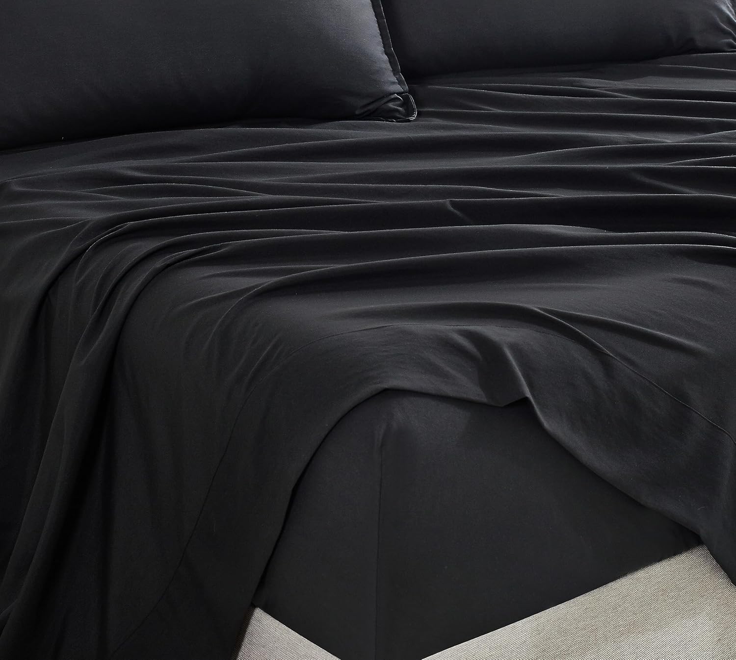 Vintage Washed Microfibre Sheet Set with 1 Pillowcase - Black - King Single 3