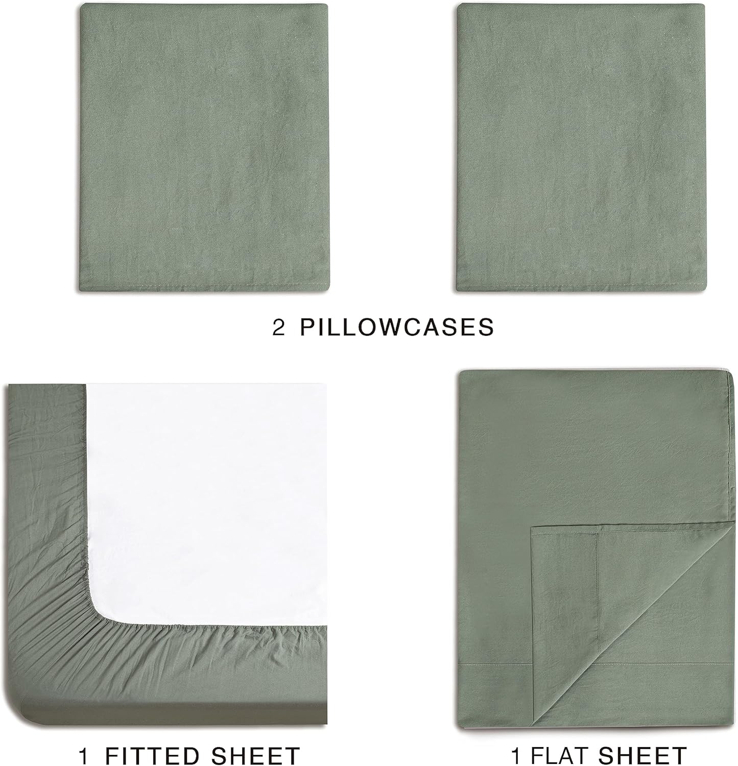 Vintage Washed Microfibre Sheet Set with 1 Pillowcase - Khaki Green - King Single 5