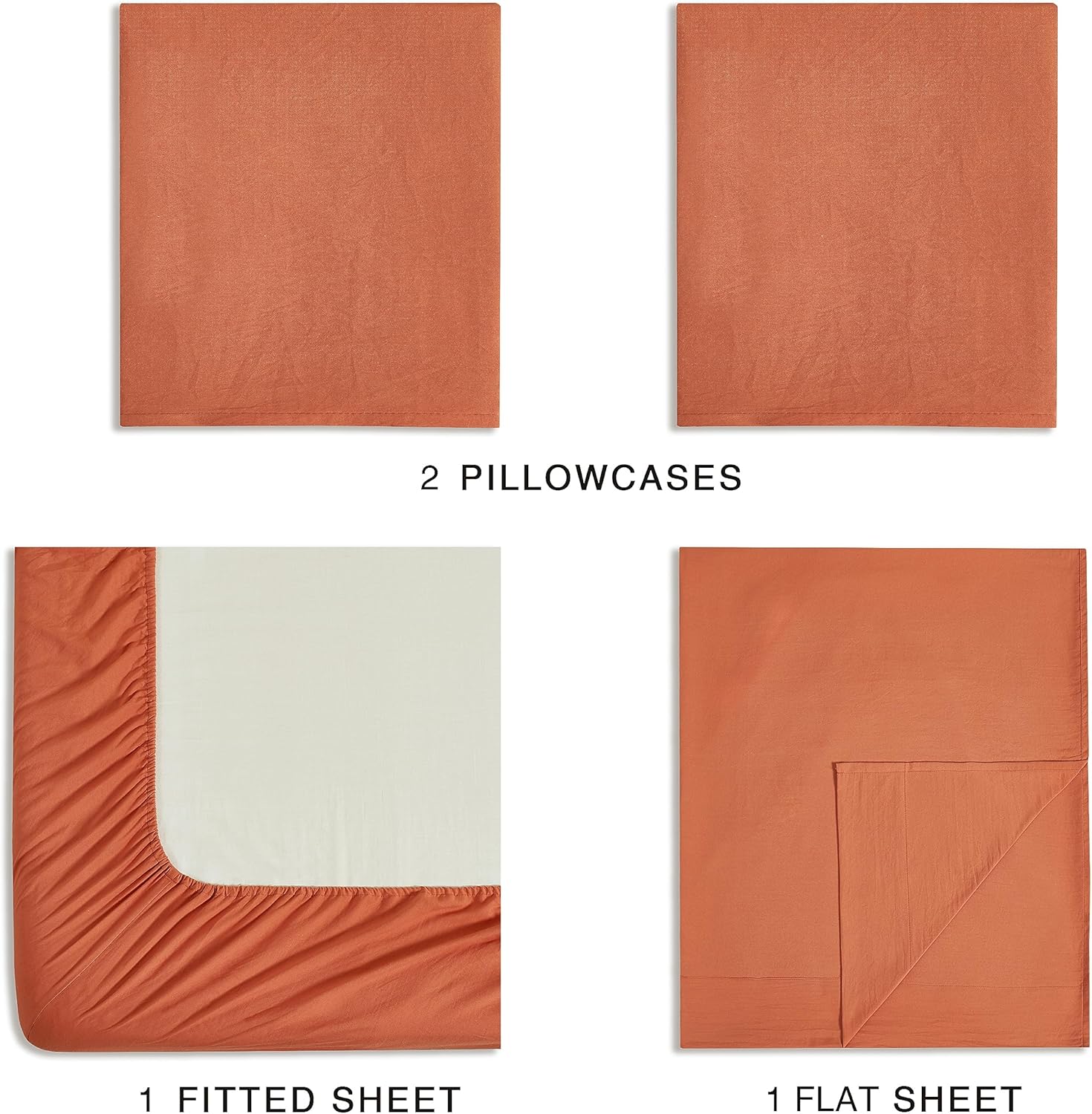 Vintage Washed Microfibre Sheet Set with 1 Pillowcase - Terracotta - King Single 3